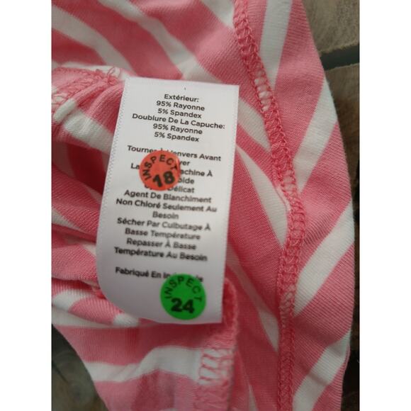 T by Talbots UPF 50+ Pink White Stripe Hoodie Beach Cover up 3/4 Sleeve Large - Picture 9 of 11